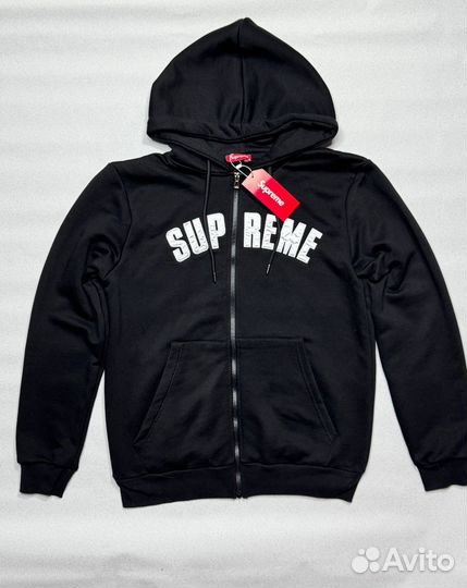 Зип худи Supreme черное базовое