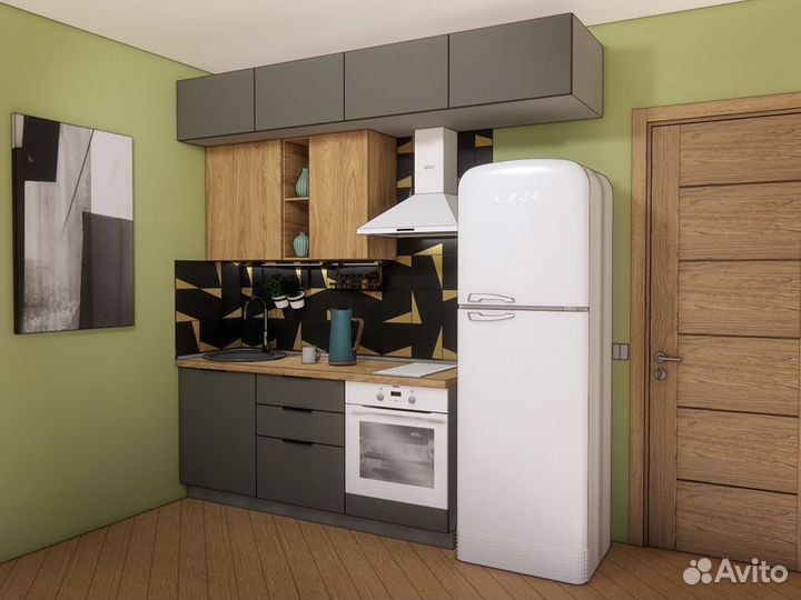 Кухня мдф+лдсп 2,4 м. Люкс-фурнитура, столешница