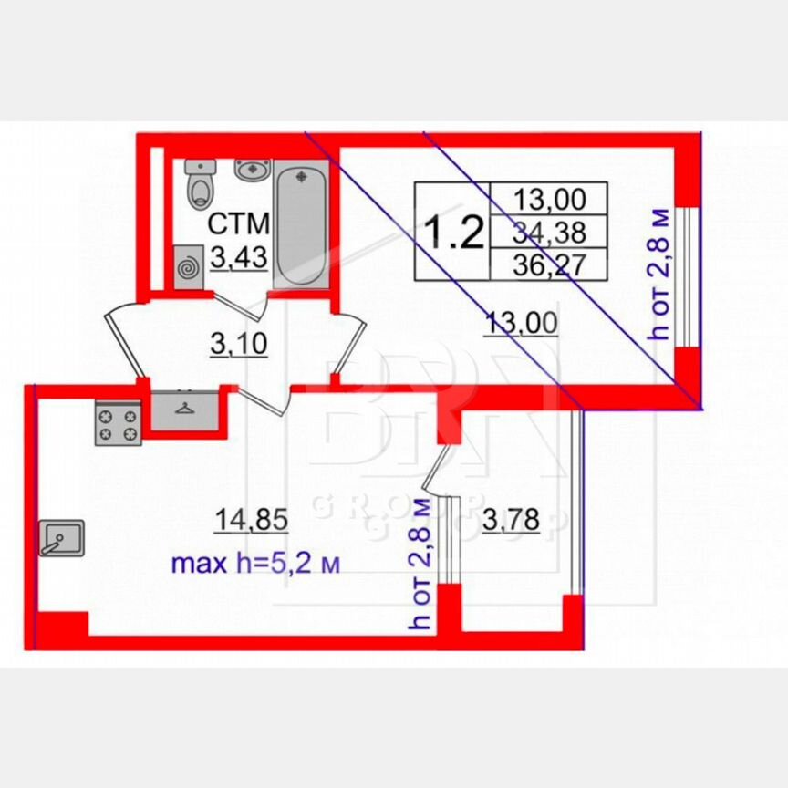 1-к. квартира, 34,6 м², 4/4 эт.