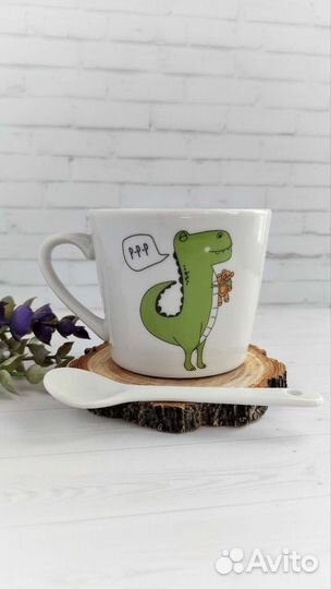 Керамическая кружка с ложкой 180 мл Новая Подарок