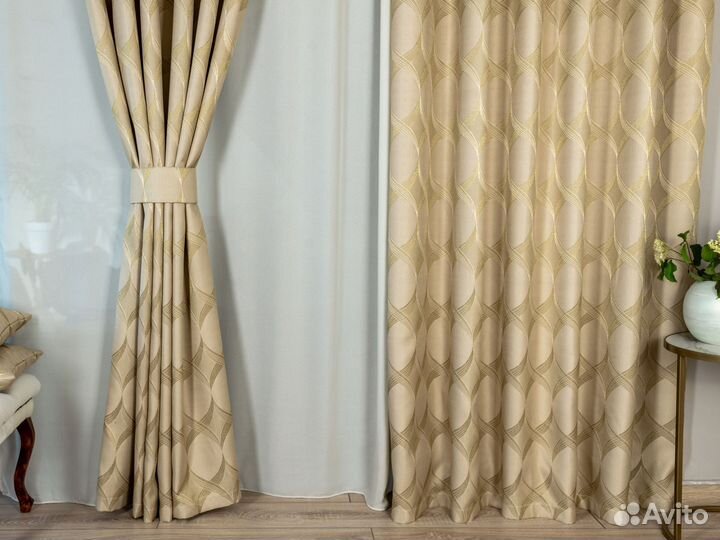 Портьеры жаккард Альба Золотой песок шторы