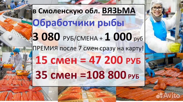 Вахта 15 смен Обработчик рыбы +питание г. Вязьма