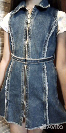 Платье-сарафан джинсовое для девочки р.32