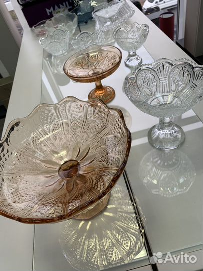 Посуда СССР хрусталь, цветное стекло, винтаж вазы