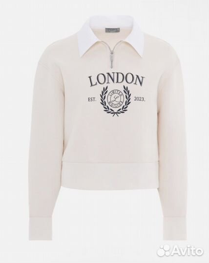 Lichi бежевый свитшот с воротником и принтом