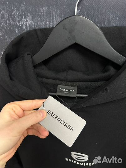 Худи balenciaga no logo черное с эффектом порванно