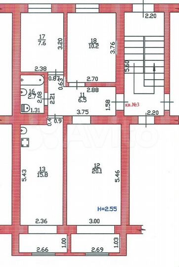 3-к. квартира, 56,7 м², 1/2 эт.