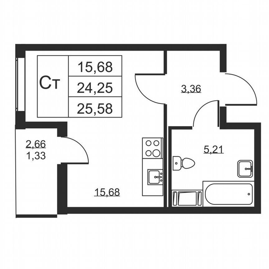 Квартира-студия, 25,6 м², 10/19 эт.