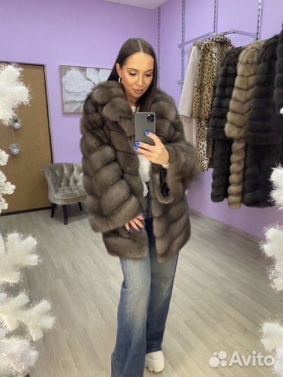 Шуба из куницы 75см в цвете 