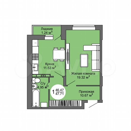 1-к. квартира, 47,7 м², 14/17 эт.
