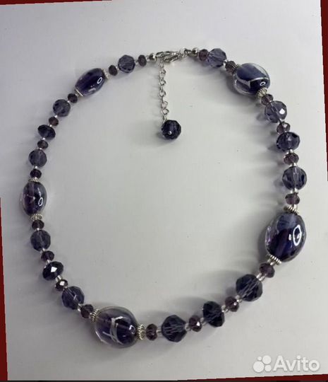 Фиолетовые бусы муранское стекло 44 см