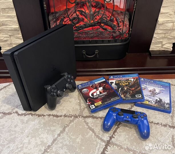 Sony ps4 slim 1tb(9 игр+2 геймпада)