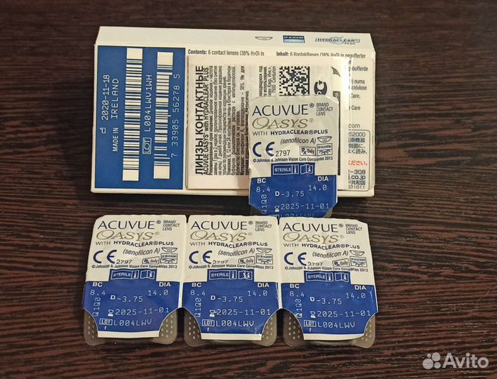 Линзы Acuvue Oasys, D -3.75, BC 8.4, 4 блистера