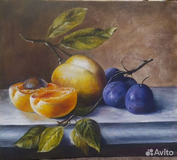 Картина маслом с персиками и сливами 25 на 30