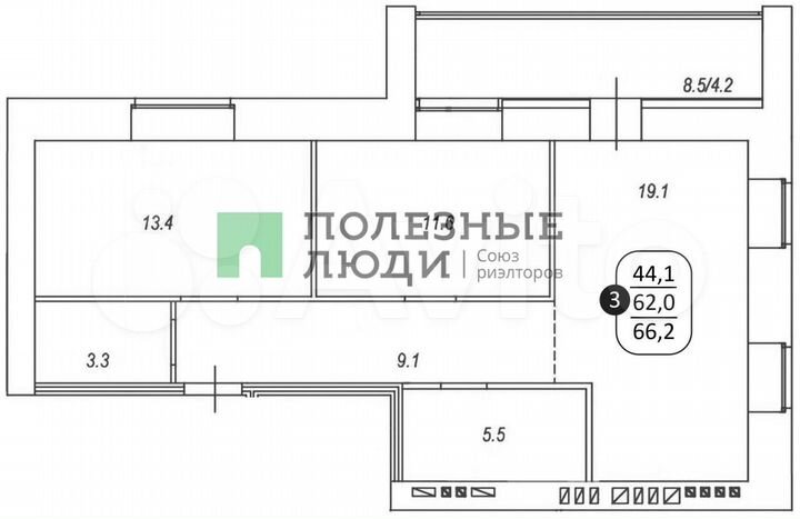 3-к. квартира, 66,2 м², 3/11 эт.