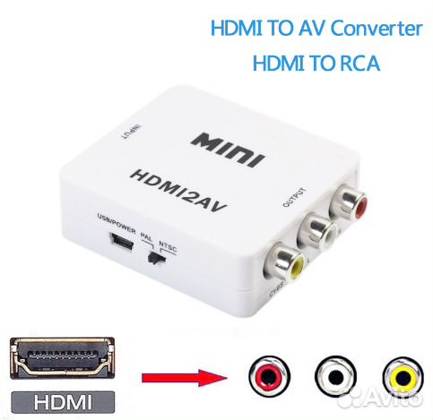 Адаптер-конвертер hdmi-2AV (тюльпаны) VGA DVI