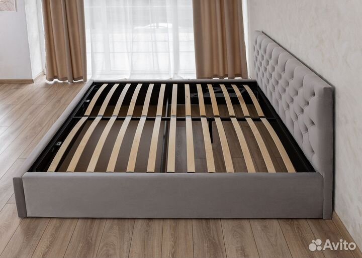 Кровать с подъемным механизмом серая велюр 200х200