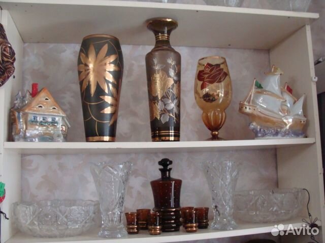 Цветное стекло Чехия вазы, наборы графинов