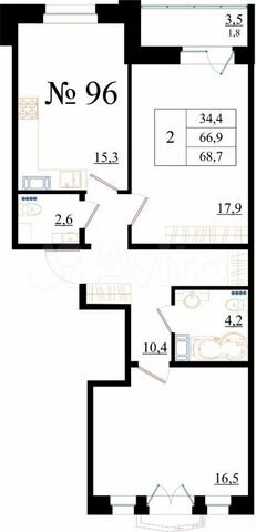 2-к. квартира, 68,7 м², 6/8 эт.