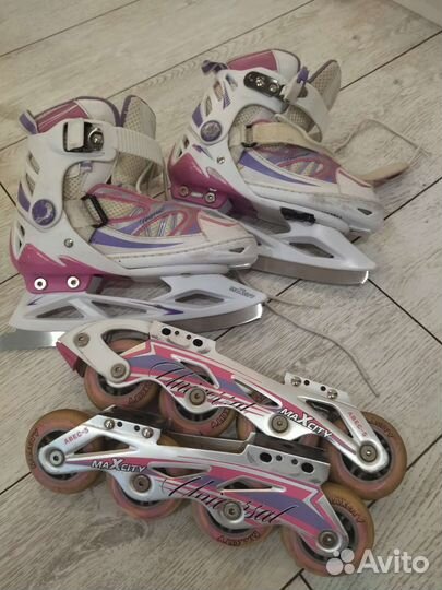 Коньки и ролики 2 в 1. Раздвижные размер 31-34