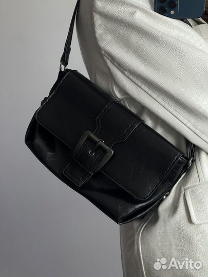 Новая черная сумка багет под винтаж y2k