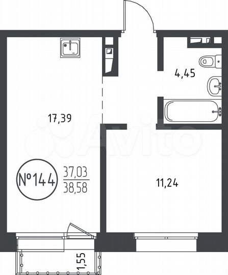 1-к. квартира, 38,6 м², 8/10 эт.