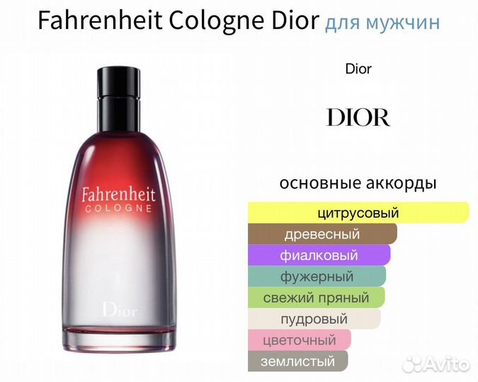 Fahrenheit Cologne Dior распив OLD