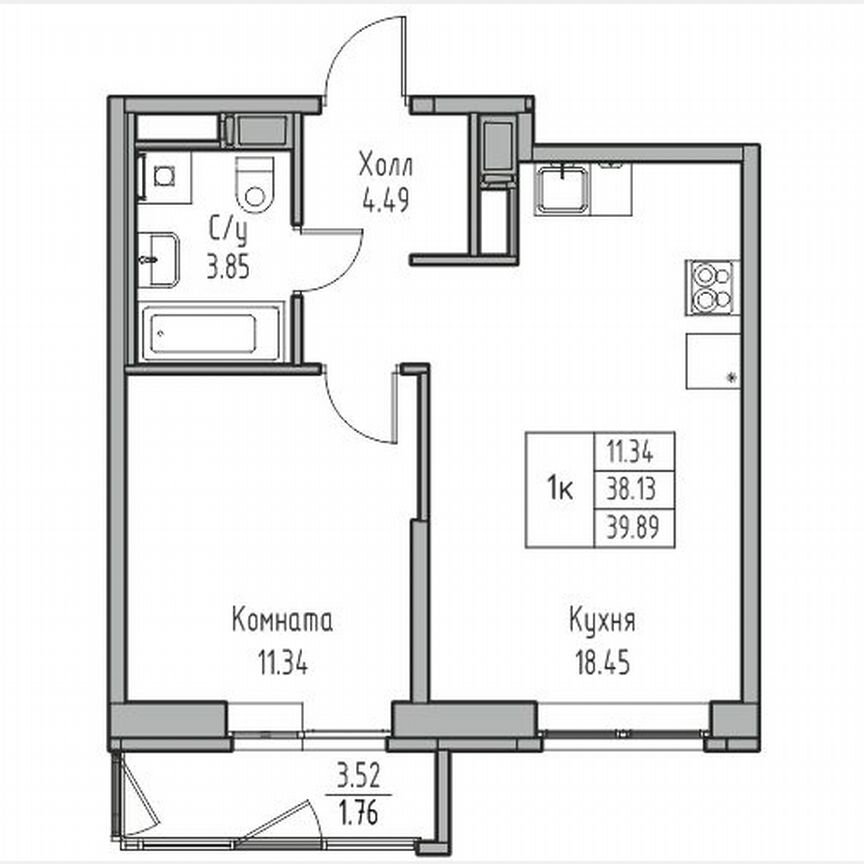 1-к. квартира, 39,9 м², 8/23 эт.