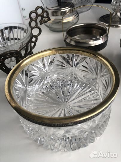 Вазы салатники мельхиор латунь хрусталь СССР