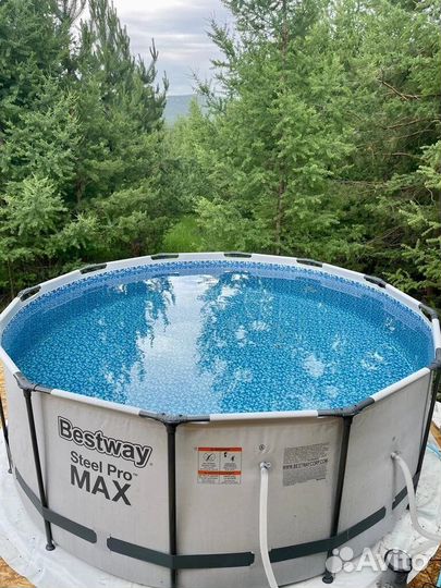 Каркасный бассейн 366х122см насос лестница тент