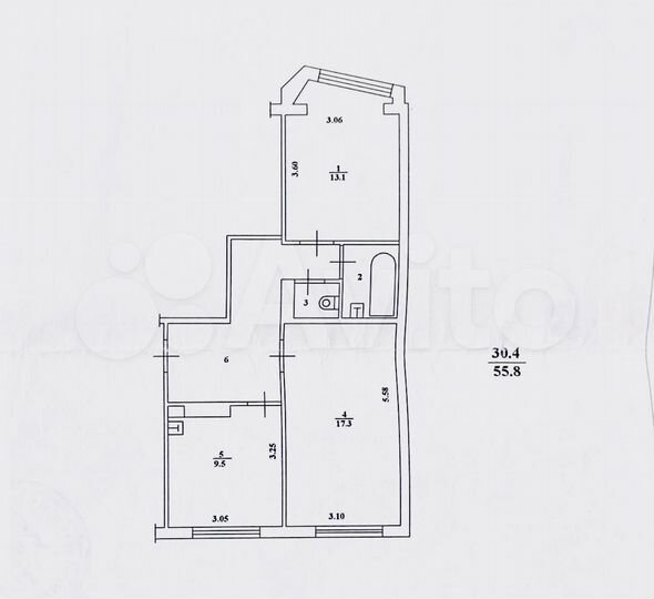 2-к. квартира, 55,8 м², 5/5 эт.