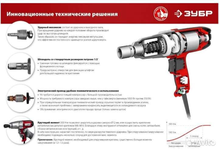 Гайковерт ударный зубр гс-300, 300 Нм, сетевой