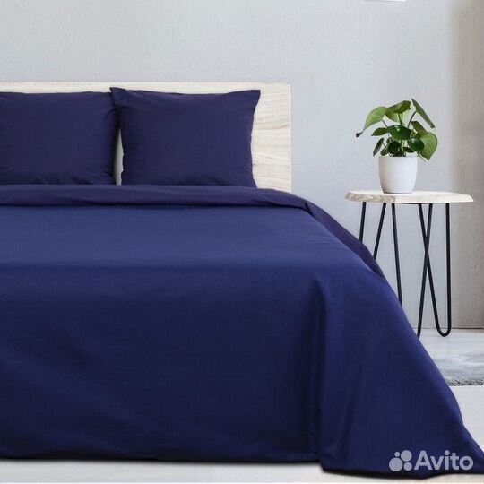 Постельное белье синее поплин 1.5