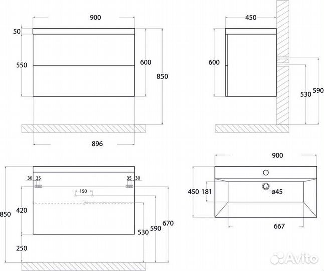 Тумба под раковину Art & MAX AM-Verona-Push-900-2C