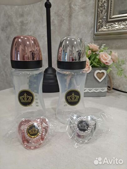 Комплект бутылочка и пустышка соска с короной