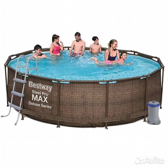 Каркасный бассейн 366х100 ротанг +лестница +фильтр