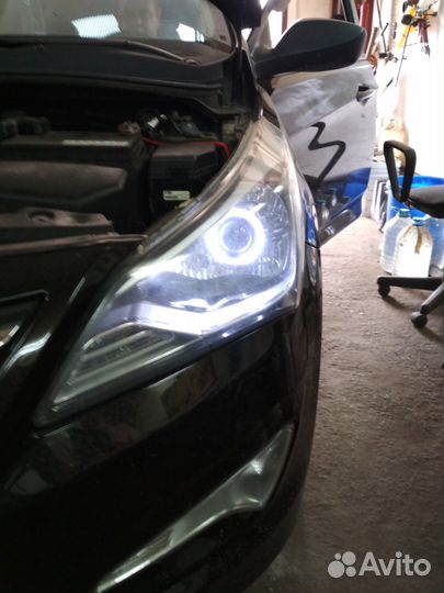 Фары передние на Hyundai Solaris 2014 С линзами