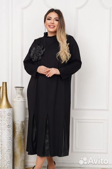 Нарядное платье с цветком plus size 52/56/60/64