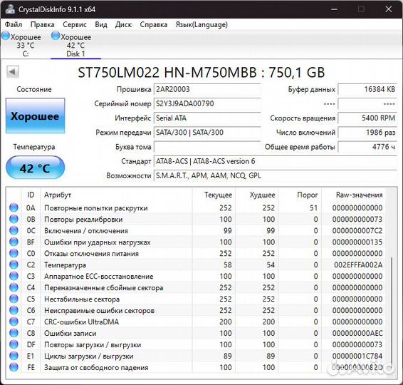 Жёсткий диск 750Gb 2.5
