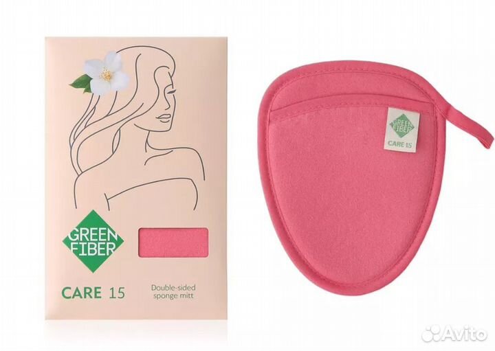 Варежка-спонж двусторонняя, коралловая