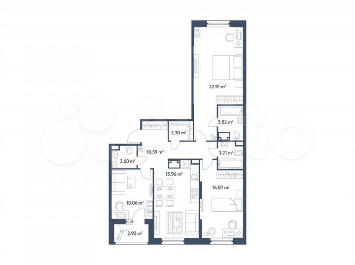 3-к. квартира, 87,8 м², 4/25 эт.