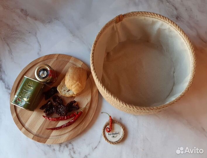 Хлебница 2в1 из джута с крышкой доской