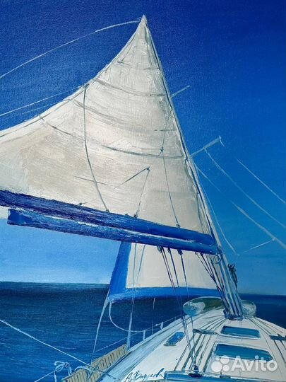 Картина маслом на холсте, парусная яхта
