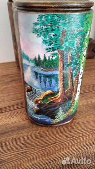 Ваза из дерева, ручная роспись