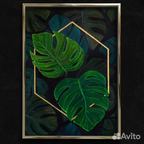 Интерьерная абстрактная картина цветок Монстера