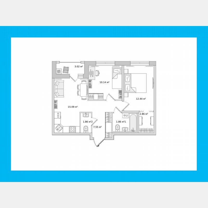 2-к. квартира, 53,2 м², 17/17 эт.