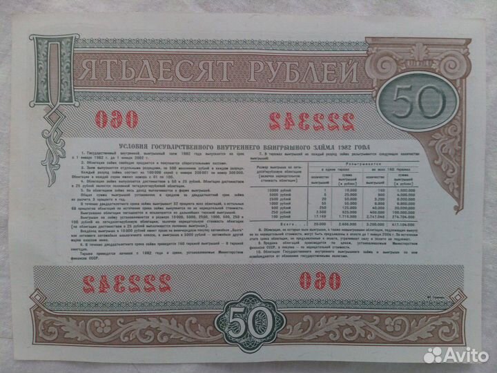 Облигации СССР 1982 г