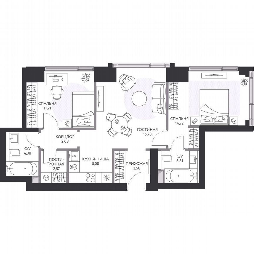 2-к. квартира, 64,7 м², 7/41 эт.