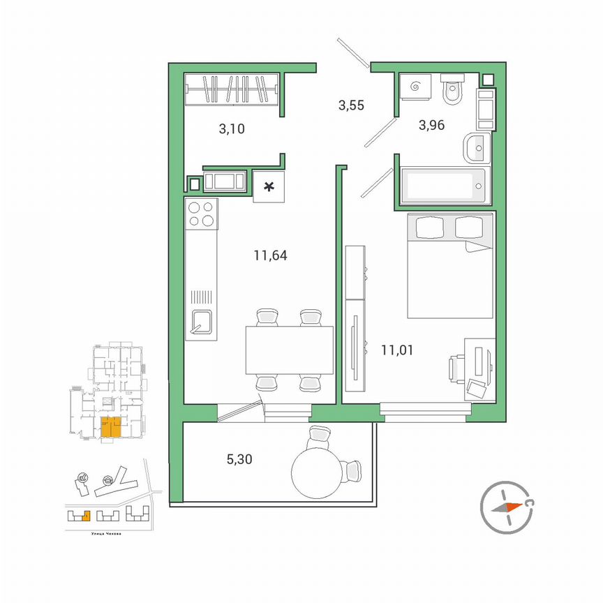 1-к. квартира, 35,1 м², 1/9 эт.