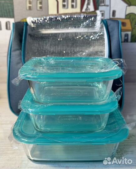 Набор стеклянных контейнеров в термосумке